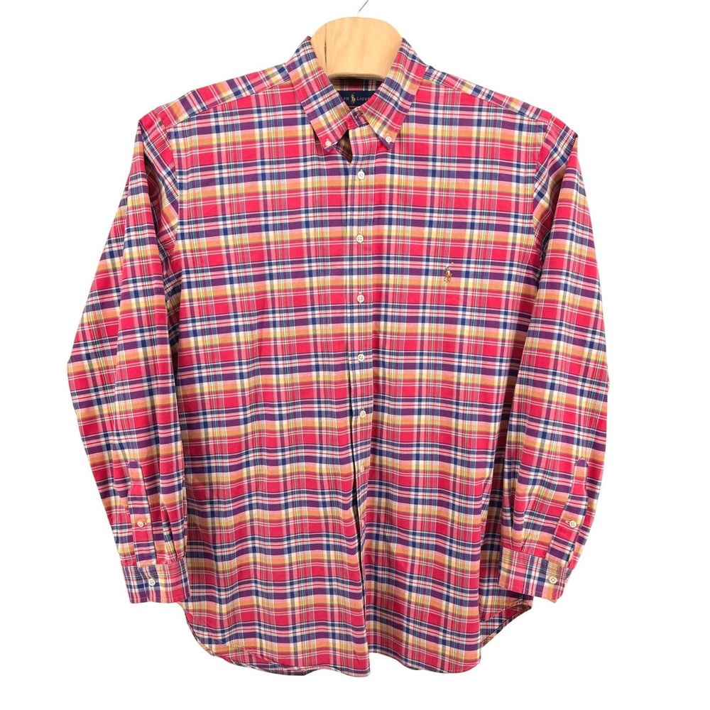 Polo Ralph Lauren Button Down Men XLT Pre-Owned Shirt Pink Multi Plaid Pony Logo